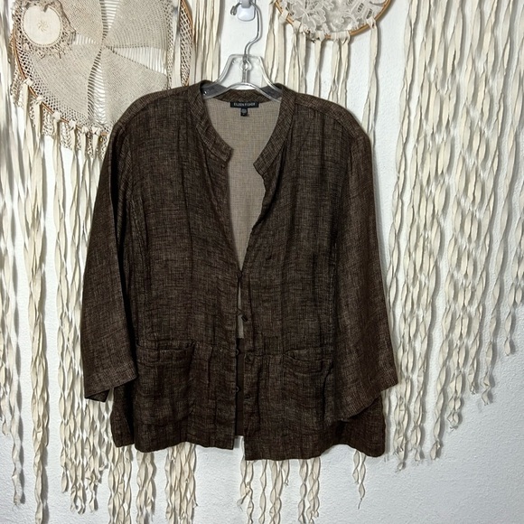 Eileen Fisher Brown Linen Jacket Size Large - Picture 9 of 13